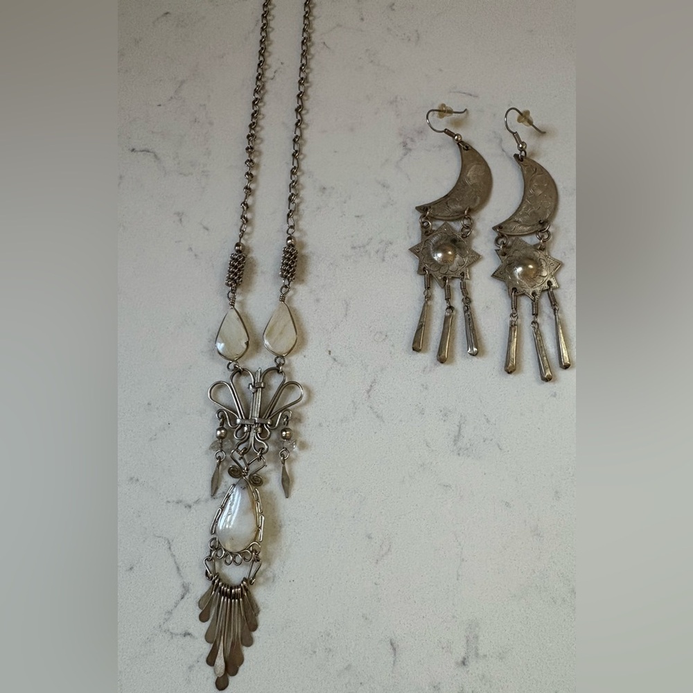 Vintage Witchy Gypsy Silver Necklace & Earrings